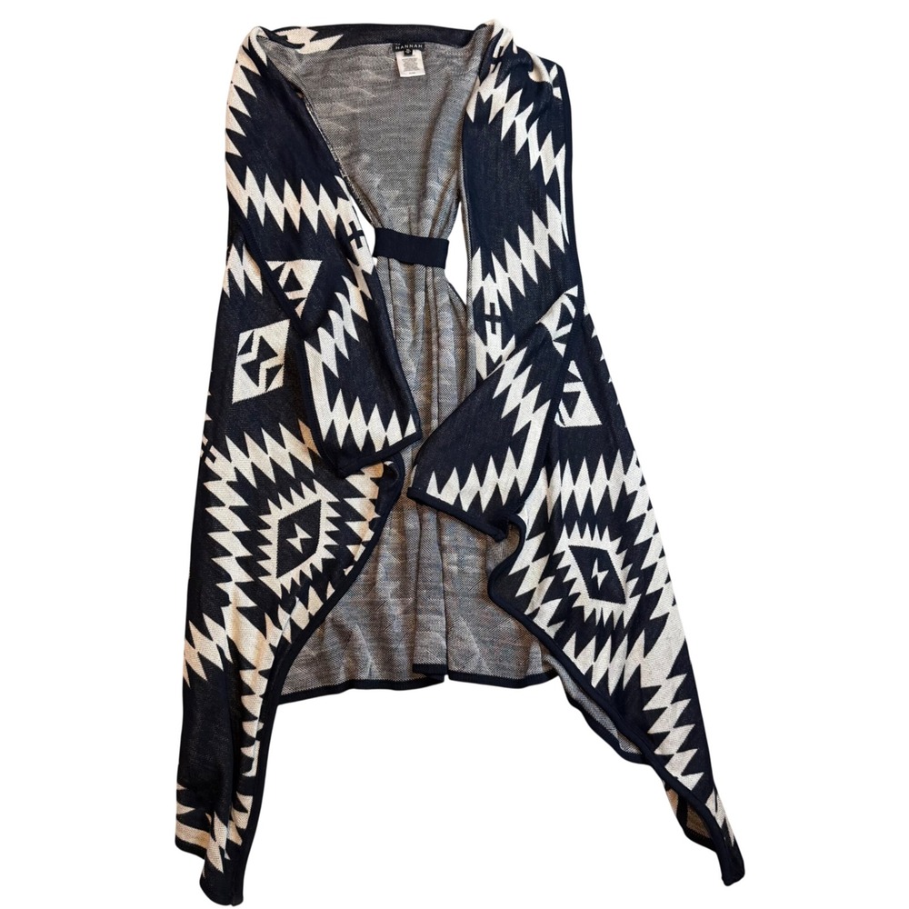 Hannah‎ Womens XL Black White Southwestern Geometric Knit Draped Racerback Vest